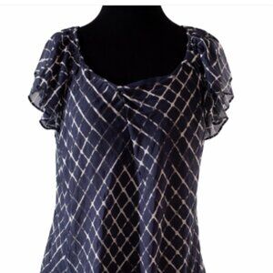 Roz & Ali Navy Grid Print Blouse | Size L